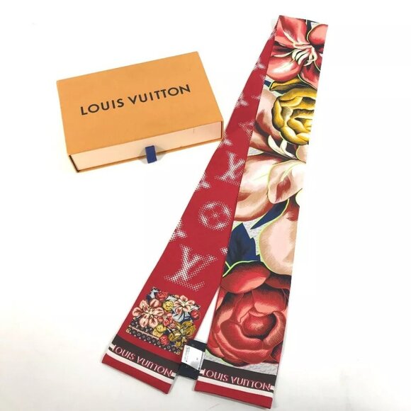 LOUIS VUITTON  Monogram Bandeau-Malfleur BandeauScarf Scarf silk Red - Picture 1 of 14